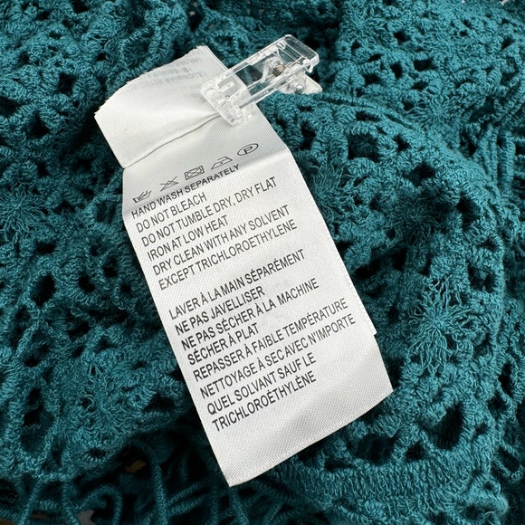 🆕 FARM Rio 🧿 NWOT Floral Crochet Tie Up Kimono, Teal - Sz M - Picture 15 of 16
